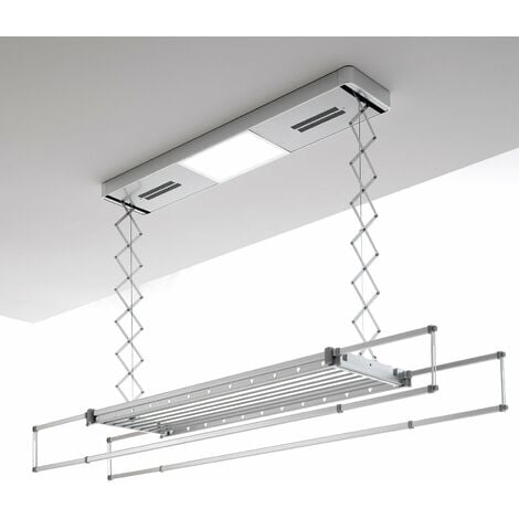 Foxydry Pro, Étendoir à linge de plafond ou mur chauffant, étendoir  électrique télécommandé en aluminium et acier 160x52x30 cm