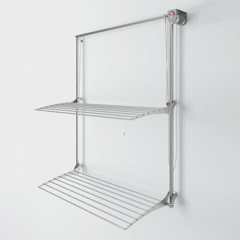 Étendoir à linge Mural, séchoir Vertical, Coulissant de Bas en Haut, séchoir rétractable et repliable en Aluminium et Acier avec deux grilles, Foxydry Wall Plus 108x52x137 cm droit