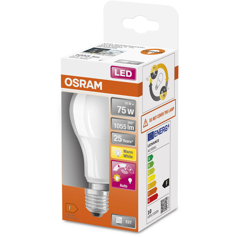 OSRAM Ampoule LED - E27 - Warm White - 2700 K - 10 W - remplacement pour  75-W-Incandescent bulb - givré - LED DAYLIGHT SENSOR CLASSIC A