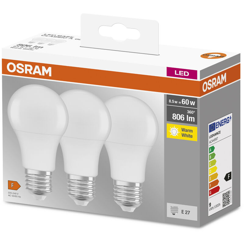 Osram Ampoule LED à Filament Blanc Chaud 2700K Équivalent 60W Forme Edison 6W Culot E27 