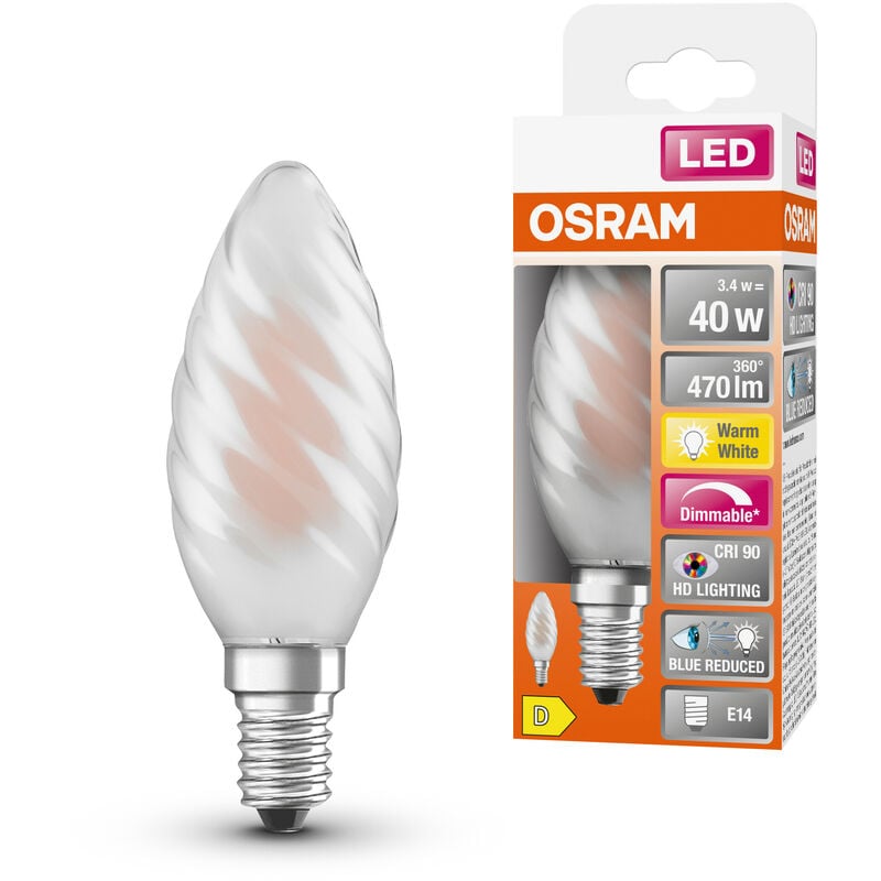 Osram LED STAR Ampoule LED, Forme flamme, Culot E14, 5,7W Equivalent 40W,  220-240V, dépolie, Blanc Chaud 2700K, Lot de 1 pièce : :  Luminaires et Éclairage