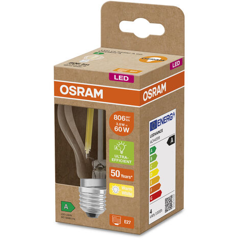 OSRAM Ampoule LED à économie d'énergie, ampoule dépolie, E27, blanc chaud  (3000K), 2,5 watts, remplace une ampoule de 40W, très efficace et à  économie