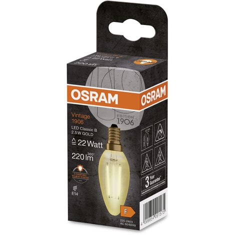 Osram Vintage 1906 LED E14 Flamme Bougie Filament Dorée 1.5W 120lm