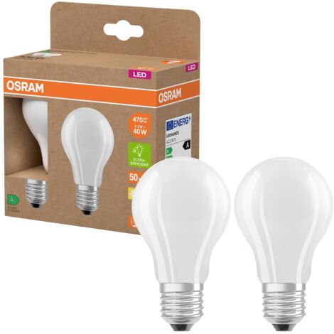 OSRAM LED Superstar Classic A 40 en forme d'ampouclassique en verre dépoli, 2,2 W, 470 lm,E27, lumière blanc chaud de 2700 K, EEK A, diamètre 60 mm, lot de 2 (1/5)