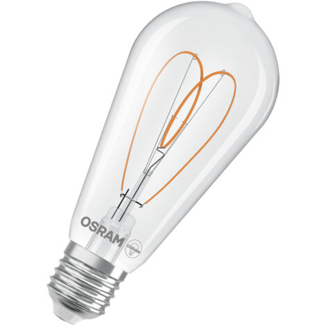 OSRAM Vintage 1906 Edison est une blanc chaud à intensité variaben forme d'ampouEdison avec filament. Il offre 7,2 W pour 806 lm,E27, verre clair, diamètre 64 mm, 2700 K, EEK E. (1/4)