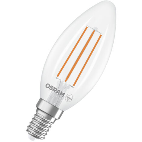 OSRAM Energy Class en forme de mini bougie classique, 2,2 W / 470 lm, EEK A, lumière blanc froid (4000 K), CRI 80, en verre transparent sans plomb, culot E14, IP20, diamètre 35 mm. (1/4)