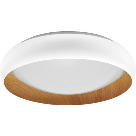 LEDVANCE ORBIS Livia LED avec anneau en métal, décor blanc/bois, 24W, 1200lm, 3000K, 430mm, 830 blanc chaud convivial, dimmabsur 3 niveaux par clic, IP20, vis/chevilles incluses (1/4)