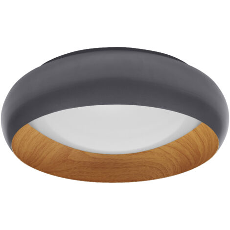 LEDVANCE ORBIS Livia LED avec anneau en métal, décor gris/bois, 16W, 750lm, 3000K, 300mm, blanc chaud convivial 830, dimmabsur 3 niveaux par clic, IP20, vis/chevilles incluses (1/4)
