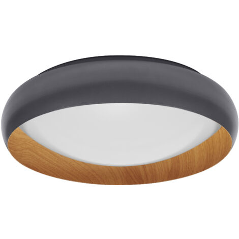 LEDVANCE ORBIS Livia LED avec anneau en métal, décor gris/bois, 24W, 1200lm, 3000K, 430mm, 830 blanc chaud convivial, dimmabsur 3 niveaux par clic, IP20, vis/chevilles incluses (1/4)