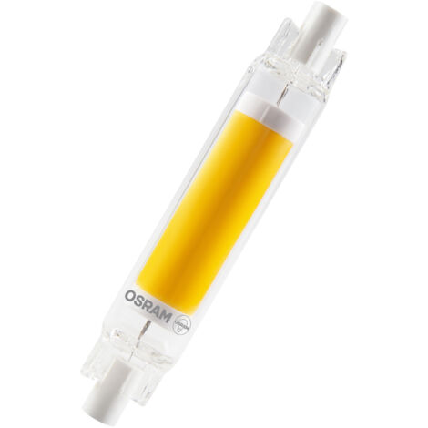 OSRAM LED Slim Line multicolour LED lamp with R7s retrofit base, 4.5 W / 470 lm, clear, warm white light with 2,700 K, non-dimmable, IP20, lead-free glass, 16-mm diameter.