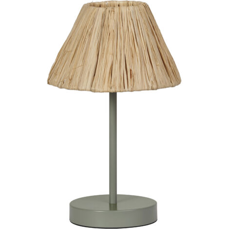 OSRAM Lampe à poser Decor Raffia vert et marron en raphia et métal, E27, diamètre 200 mm, abat-jour en matériau recyclé, durable grâce à sa source lumineuse remplaçable, montage simple (1/5)