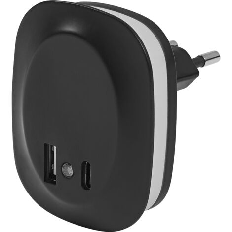OSRAM Veilleuse LUNETTA EDGE, noire, 0,35 W, 10 lm, lumière blanche chaude, capteur de lumière du jour, connexion USB-A et USB-C, technologie LED, fonction de charge, longue durée de vie, IP20, 3 000 (1/4)