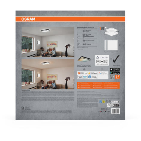 OSRAM SMART+ Matter Orbis Applique Murale LED Aqua 200x200mm - Blanc, 12W, 900lm, IP44 - Pour Salle De Bain