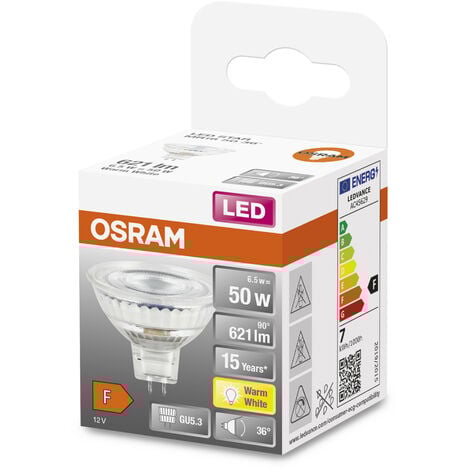 OSRAM Ampoule LED à réflecteur - GU5.3 - Warm White - 2700 K - 8 W - remplacement pour 50-W-Lampada con riflettore - LED STAR MR16 12 V
