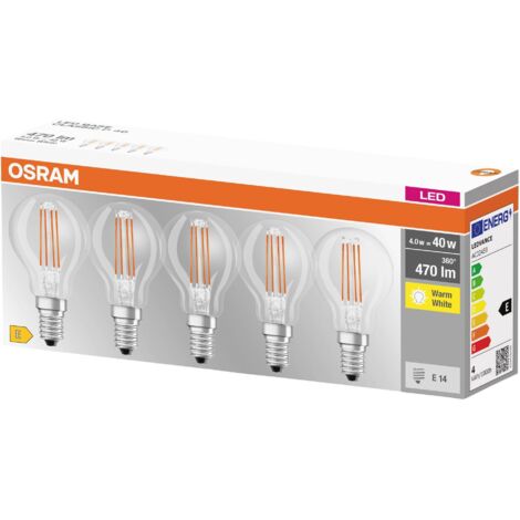 OSRAM LED filament sphérique 4W E14 blanc chaud boite de 5