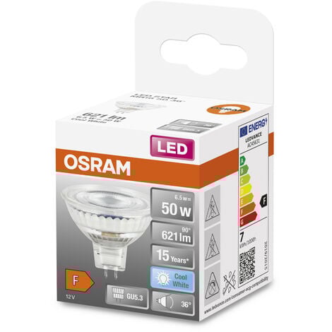OSRAM Ampoule LED à réflecteur - GU5.3 - Cool White - 4000 K - 8 W - remplacement pour 50-W-Lampada con riflettore - LED STAR MR16 12 V
