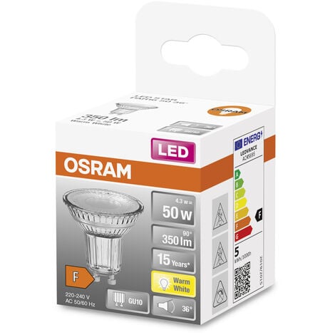 OSRAM Ampoule LED à réflecteur - GU10 - Warm White - 2700 K - 4,30 W - remplacement pour 50-W-Lampada con riflettore - LED STAR PAR16