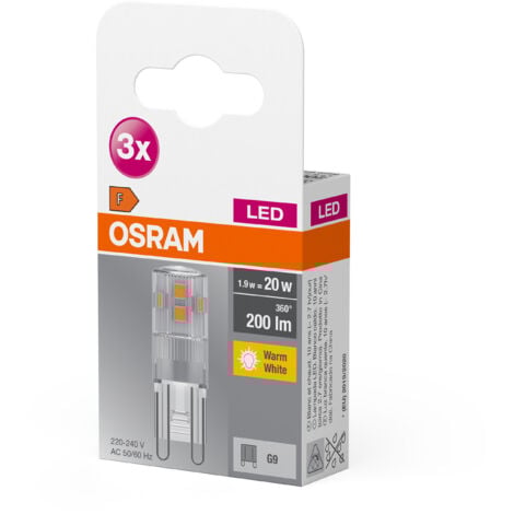 OSRAM LED BASE PIN G9 / Ampoule LED G9, 1,90 W, 20-W-remplacement, clair, Warm White, 2700 K, Pack de 3