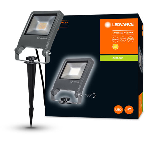 LEDVANCE Luminaires LED pour le jardin: pour le sol, ENDURA® GARDEN FLOOD / 20 W, 220…240 V, Angle de rayonnement: 120°, Warm White, 3000 K, Matériau: aluminium, IP65