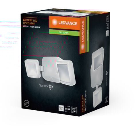 LEDVANCE Luminaires LED fonctionnant sur batterie: pour mur, Battery LED Spotlight Double / 10 W, 6 V, blanc froid, 4000 K, Matériau: Acrylnitril-Butadien-Styrol-Copolymer (ABS), IP54