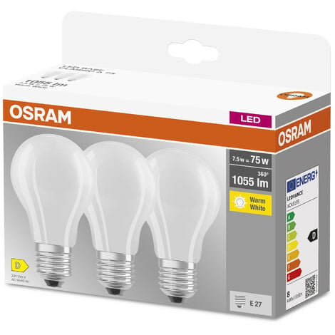 3x OSRAM LED BASE Classic A75, ampoules LED à filament dépoli en