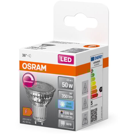 OSRAM Lampe à réflecteur Superstar, GU10-base, verre clair ,Blanc froid (4000K), 350 Lumen, Remplacement de la traditionnelle 50W-Ampoules 1-Pack