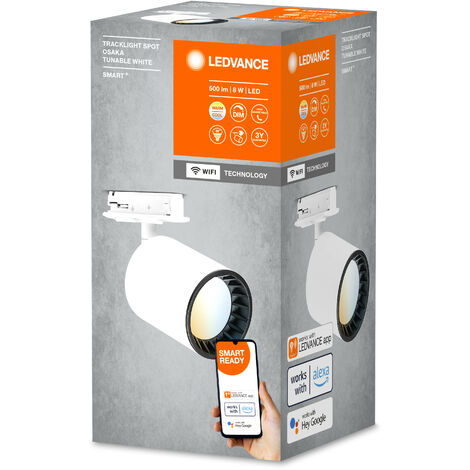 LEDVANCE Tête d'éclairage du système de rail SMART Tracklight WiFi, noir, 6 ,5 W, 480 lm, tête directionnelle, blanc réglable 3000K-6500K, contrôlable par application, compatible , Google, etc LEDVANCE Tête d'éclairage du système de rail SMART Tracklight WiFi, noir, 6 ,5 W, 480 lm, tête directionnelle, blanc réglable 3000K-6500K, contrôlable par application, compatible , Google, etc
