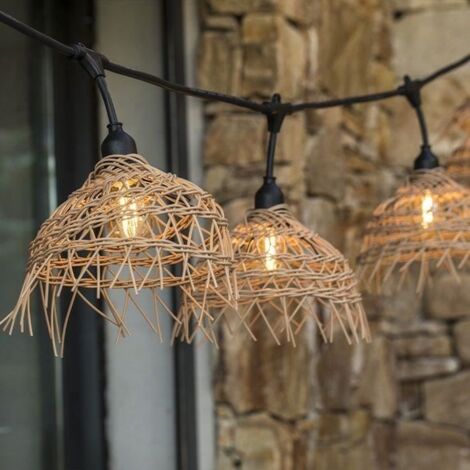 HAWAII LIGHT Lichterkette 6m – Anschließbar, E27, IP64, Dimmbar, Mit Polyrattan-Schirmen