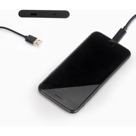 Emuca Connettore USB A e C per la ricarica di Lynx, 81x12 mm, per montaggio a incasso o in superficie, Tecnoplastica, Nero (1/5)