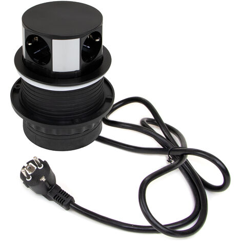 Emuca Multiconnettore Vertikal Push diametro 100mm, 3 spine di tipo Schuko, 1 USB tipo A, 1 USB tipo C, Acciaio e Tecnoplastica, Verniciato nero