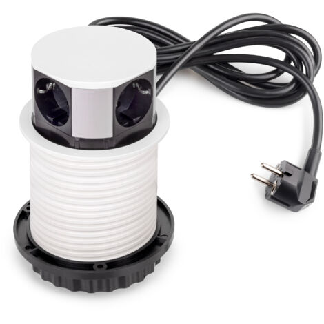 Emuca Multiconnettore Vertikal Push diametro 100mm, 3 spine Schuko, 1 USB-A, 1 USB-C
