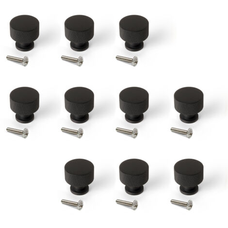 Emuca Lotto di 10 pomoli per mobili Argos, diametro 30mm, Alluminio, Verniciato nero (1/5)