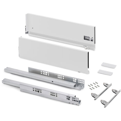 Emuca - Kit cassetto per cucina o bagno con regolazione 3D, altezza 178 mm, profondità 350 mm, 40 Kg, chiusura soft, pannelli no inclusi, Acciaio, bianco (1/5)