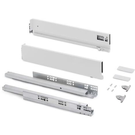 Emuca Cassetto esterno Vertex con regolazione 3D altezza 93mm, 40kg, profondità 550mm, Acciaio, Verniciato bianco