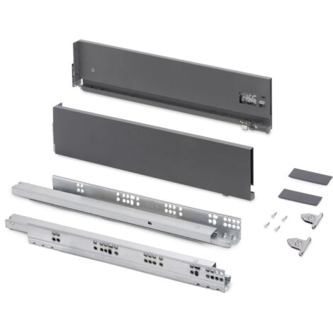 Emuca Cassetto esterno Vertex con regolazione 3D altezza 131mm, 60kg, profondità 500mm, Acciaio, Grigio antracite (1/5)