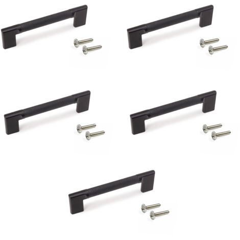 Set 5 Maniglie Per Mobili Interasse 128mm - Nero Opaco, Metalliche Per Cucina E Armadi
