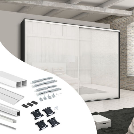 Emuca Kit di ferramenta per armadio 2 ante e chiusura ammortizzata Placard 74, Modello Maniglia Sharp, spessore 19 mm, pannelli non inclusi, Verniciato bianco