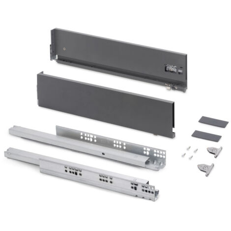 Emuca Cassetto esterno Vertex con regolazione 3D altezza 131mm, 40kg, spessore del pannello di 18mm, profondità 450mm, Acciaio, Grigio antracite (1/5)