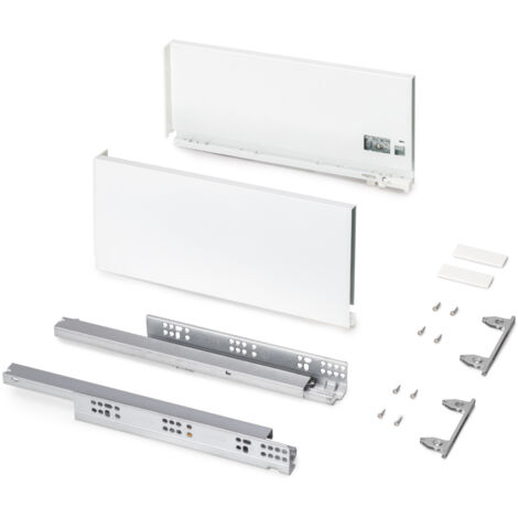 Emuca Cassetto esterno Protone 30kg, guide di estrazione totale con una chiusura soft, altezza 178mm, profondità 400mm, Acciaio, Verniciato bianco