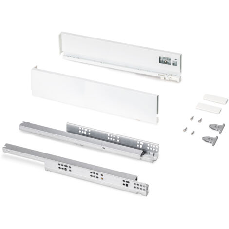 Emuca Cassetto esterno Protone 30kg, guide di estrazione totale con una chiusura soft, altezza 93mm, profondità 450mm, Acciaio, Verniciato bianco