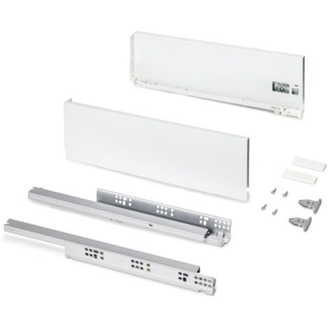 Emuca Cassetto esterno Protone 30kg, guide di estrazione totale con una chiusura soft, altezza 131mm, profondità 450mm, Acciaio, Verniciato bianco (1/5)