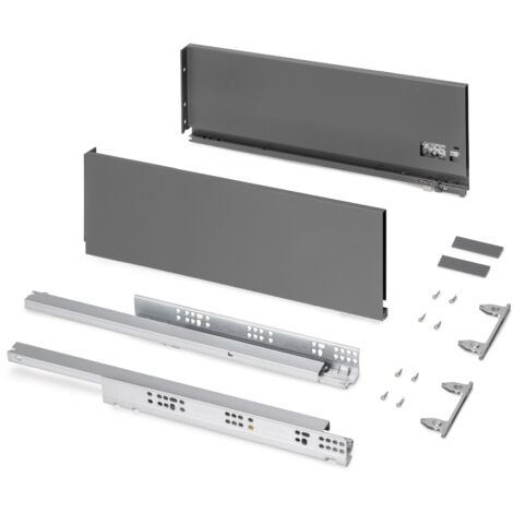 Emuca Cassetto esterno Protone 30kg, guide di estrazione totale con una chiusura soft, altezza 178mm, profondità 500mm, Acciaio, Grigio antracite