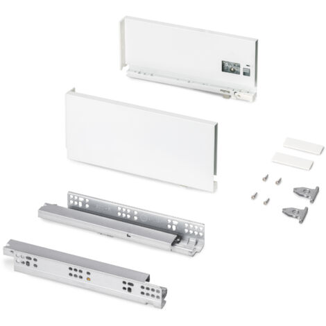 Emuca Cassetto esterno Protone 30kg, guide di estrazione totale con una chiusura soft, altezza 131mm, profondità 300mm, Acciaio, Verniciato bianco (1/5)