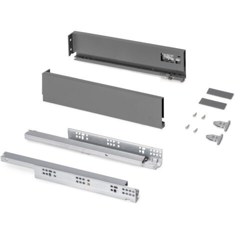 Emuca Cassetto esterno Protone 30kg, guide di estrazione totale con una chiusura soft, altezza 93mm, profondità 400mm, Acciaio, Grigio antracite (1/5)
