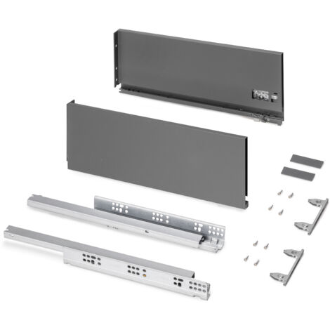 Emuca Cassetto esterno Protone 30kg, guide di estrazione totale con una chiusura soft, altezza 178mm, profondità 450mm, Acciaio, Grigio antracite
