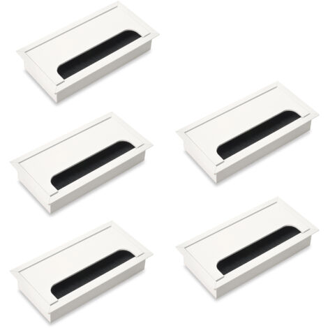 Emuca Lotto di 5 passacavi da tavolo Quadrum, rettangolare, 159x80mm, da incasso, Alluminio, Verniciato bianco