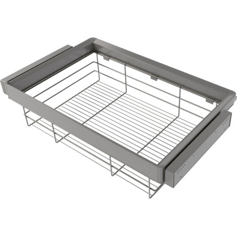 Emuca Kit cassetto in filo metallico e telaio regolabile Quartz per armadi, chiusura ammortizzata e estrazione totale, modulo da 80 cm, finitura titanio