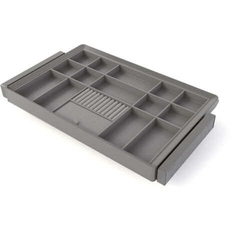 Emuca Kit cassetto organizzatore e telaio regolabile Quartz per armadi, chiusura ammortizzata e estrazione totale, modulo da 80 cm, finitura titanio