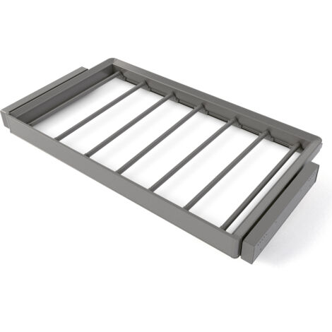 Emuca Kit  portapantaloni a 7 aste e telaio regolabile Quartz per armadi, chiusura ammortizzata e estrazione totale, modulo 90 cm, finitura Titanio