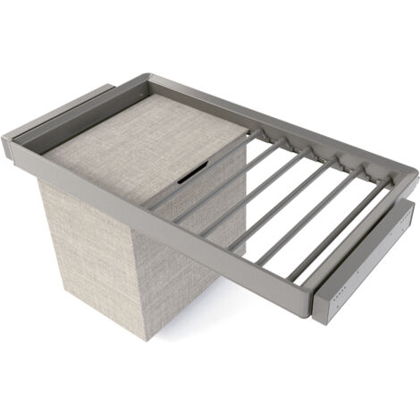 Emuca Kit portapantaloni a 7 aste, cesto portabiancheria e telaio regolabile Quartz per armadi, chiusura ammortizzata e estrazione totale, modulo 90 cm, finitura Titanio